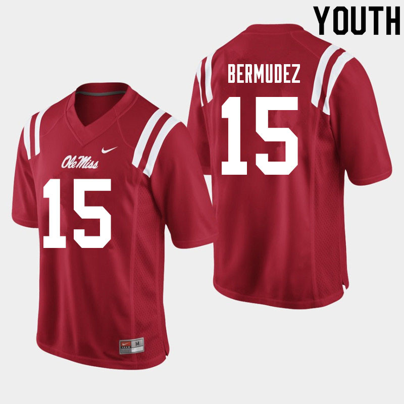 Youth #15 Derek Bermudez Ole Miss Rebels College Football Jerseys Sale-Red
